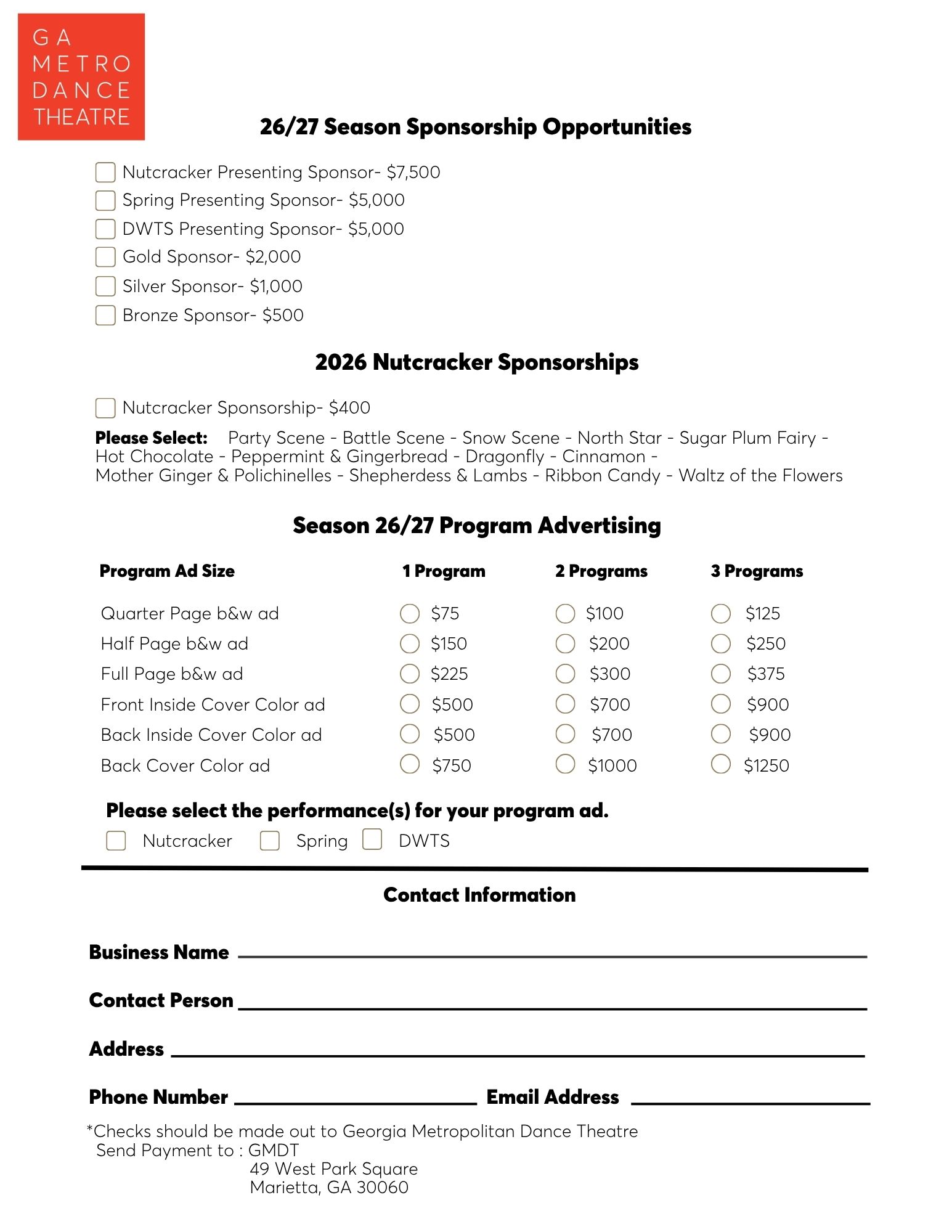 2627 SponsorshipAd Sales Selection Form